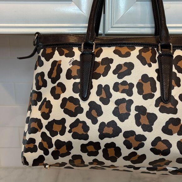Coach Bag Purse Handbag Leather Morgan Ocelot Leopard Print Convertible Satchel - Picture 7 of 17